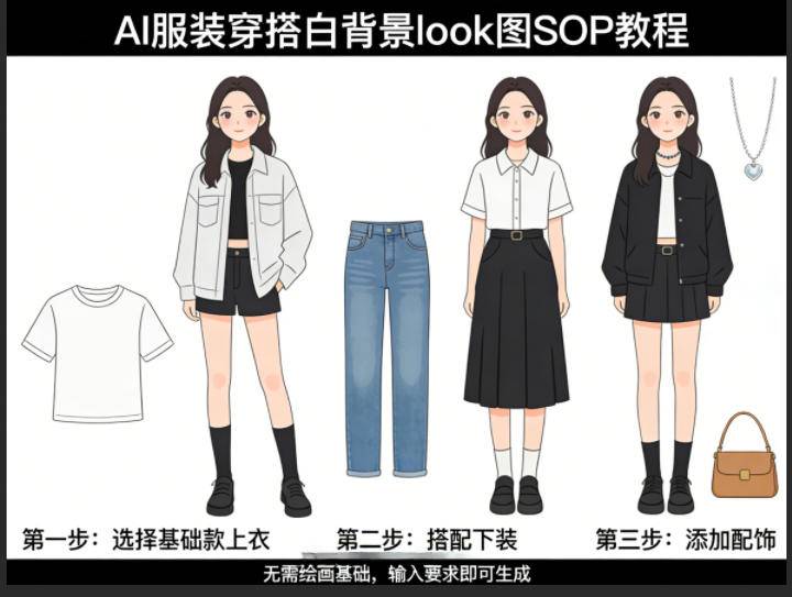 AI服装穿搭白背景look图SOP教程，不用会画画，提几句具体要求，AI就能还你一个奇迹-云推网创项目库