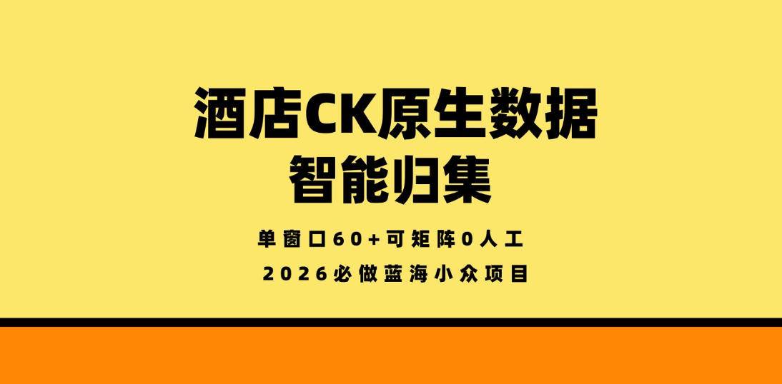 酒店CK原生数据智能归集，单窗口60+可矩阵0人工，2026必做蓝海小众项目【揭秘】-云推网创项目库