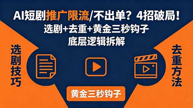 AI短剧推广总被限流、不出单？4招选剧+去重技巧+黄金三秒钩子，手把手拆解底层逻辑-云推网创项目库