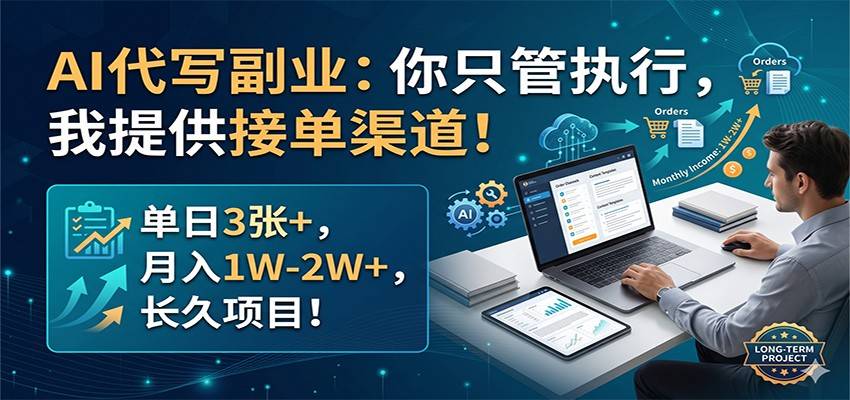 AI代写副业：你只管执行，我提供接单渠道！单日3张+，月入1W-2W+，长久项目-云推网创项目库