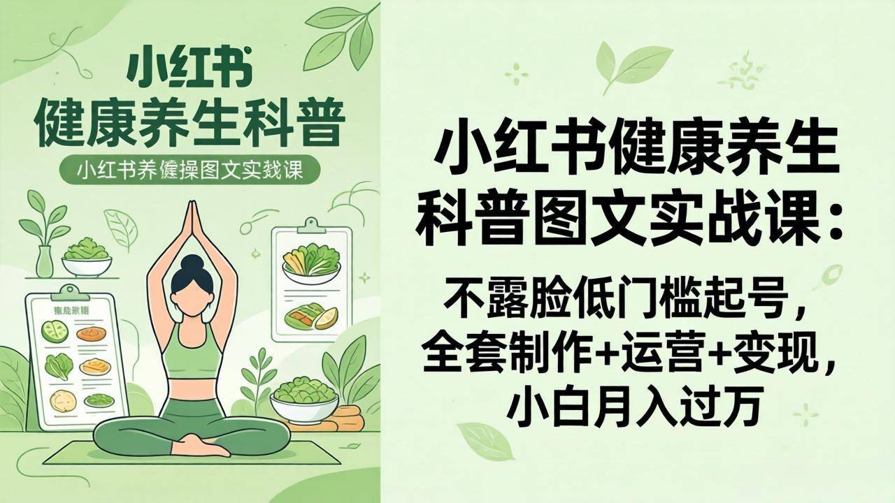 2026小红书健康养生科普图文实战课：不露脸低门槛起号，全套制作+运营+变现，小白月入过万-云推网创项目库