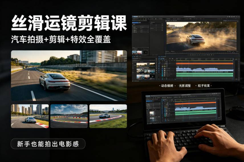 大叔丝滑运镜剪辑课，汽车拍摄+剪辑+特效全覆盖，新手也能拍出电影感-云推网创项目库