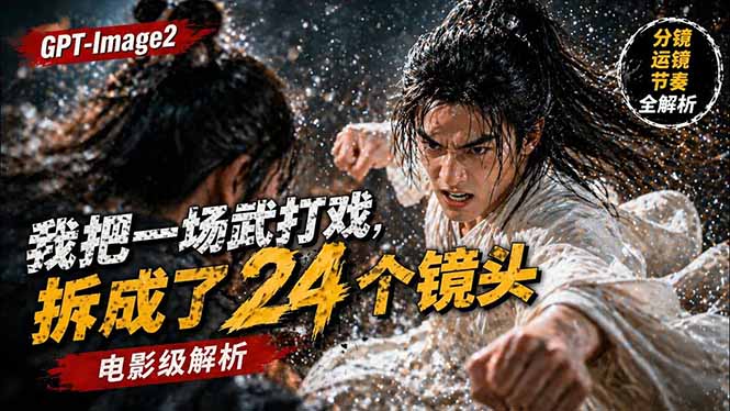 用GPT-Image2，把一段武打对决拆成24个连续镜头，从人物建立、动作衔接、运镜节奏，到情绪爆发-云推网创项目库