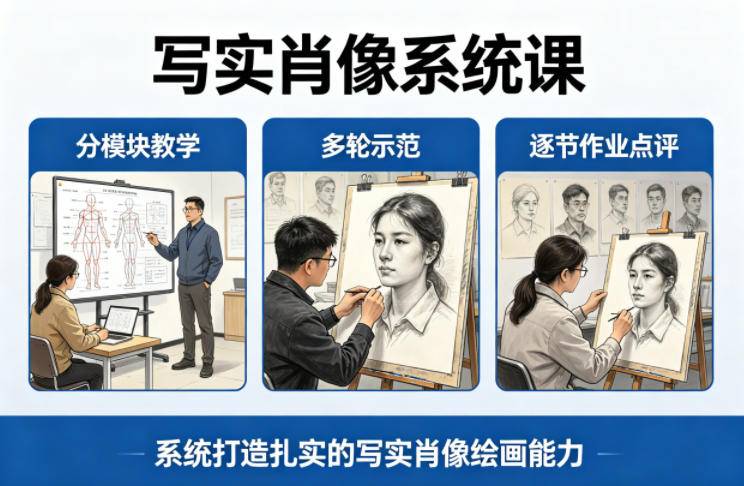 写实肖像系统课,全程分模块教学+多轮示范+逐节作业点评,系统打造扎实的写实肖像绘画能力-云推网创项目库