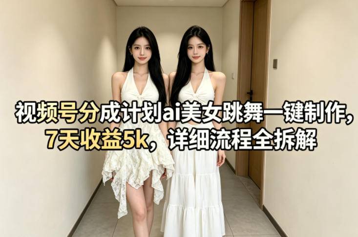 视频号分成计划ai美女跳舞一键制作，7天收益5k，详细流程全拆解-云推网创项目库