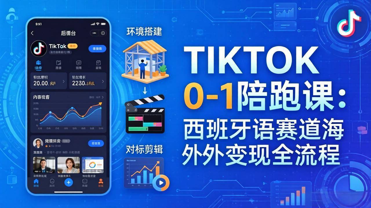 TIKTOK 0-1 陪跑课:从环境搭建到刷对标剪辑,西班牙语赛道海外变现全流程-云推网创项目库