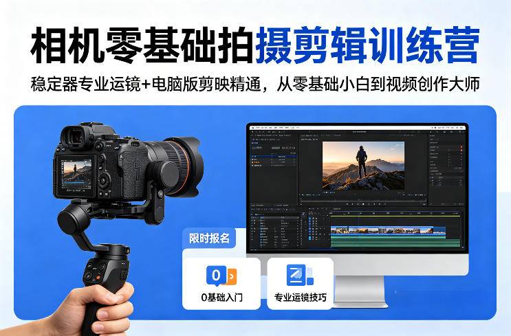 相机零基础拍摄剪辑训练营：稳定器专业运镜+电脑版剪映精通，从零基础小白到视频创作大师-云推网创项目库
