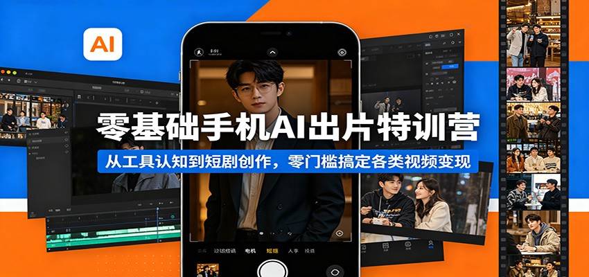 零基础手机AI出片特训营：从工具认知到短剧创作，零门槛搞定各类视频变现-云推网创项目库