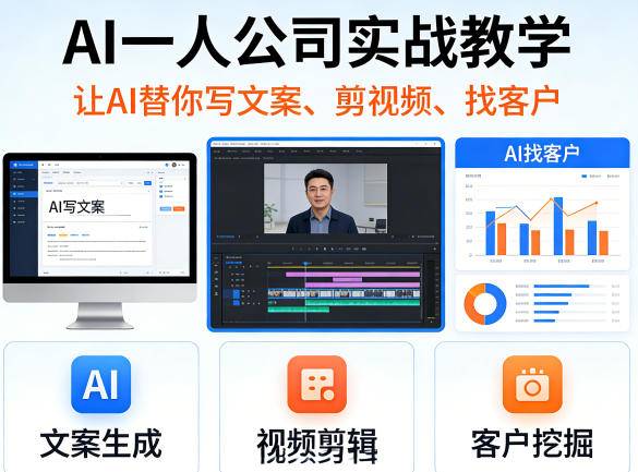 AI一人公司实战教学，让AI替你写文案、剪视频、找客户-云推网创项目库