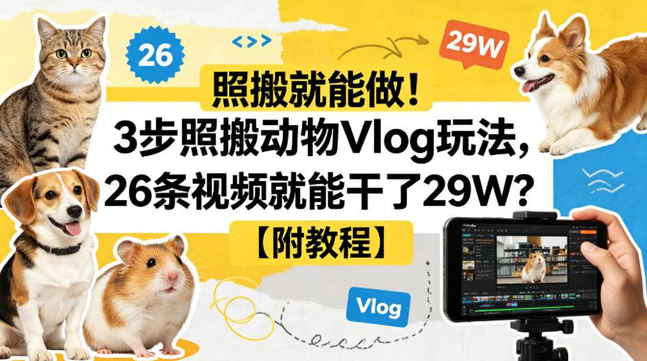 照搬就能做！3步照搬动物Vlog玩法，26条视频就能干了29W？【附教程】【赠coze一键生成工作流】-云推网创项目库