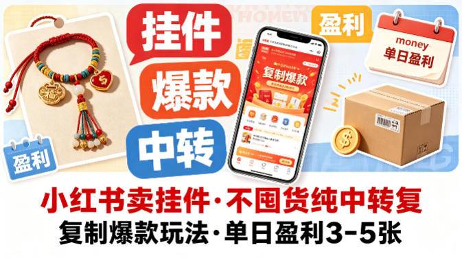 小红书卖挂件，不囤货纯中转复制爆款玩法，单日盈利3-5张-云推网创项目库
