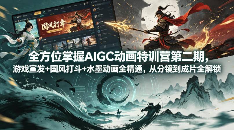 全方位掌握AIGC动画特训营第二期，游戏宣发+国风打斗+水墨动画全精通，从分镜到成片全解锁-云推网创项目库