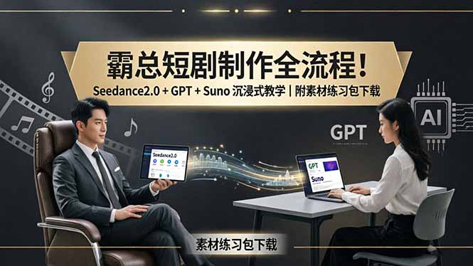 霸总短剧制作全流程！Seedance2.0 + GPT + Suno 沉浸式教学｜附素材练习包下载-云推网创项目库