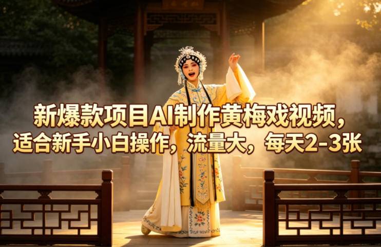 新爆款项目AI制作黄梅戏视频，适合新手小白操作，流量大，每天2-3张-云推网创项目库