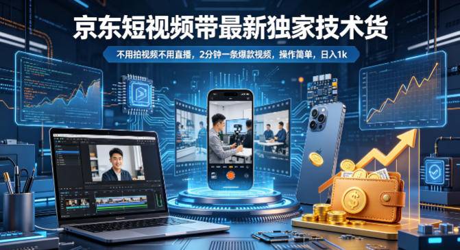 京东短视频带货最新独家技术，不用拍视频不用直播，2分钟一条爆款视频，操作简单，日入1k+【揭秘】-云推网创项目库