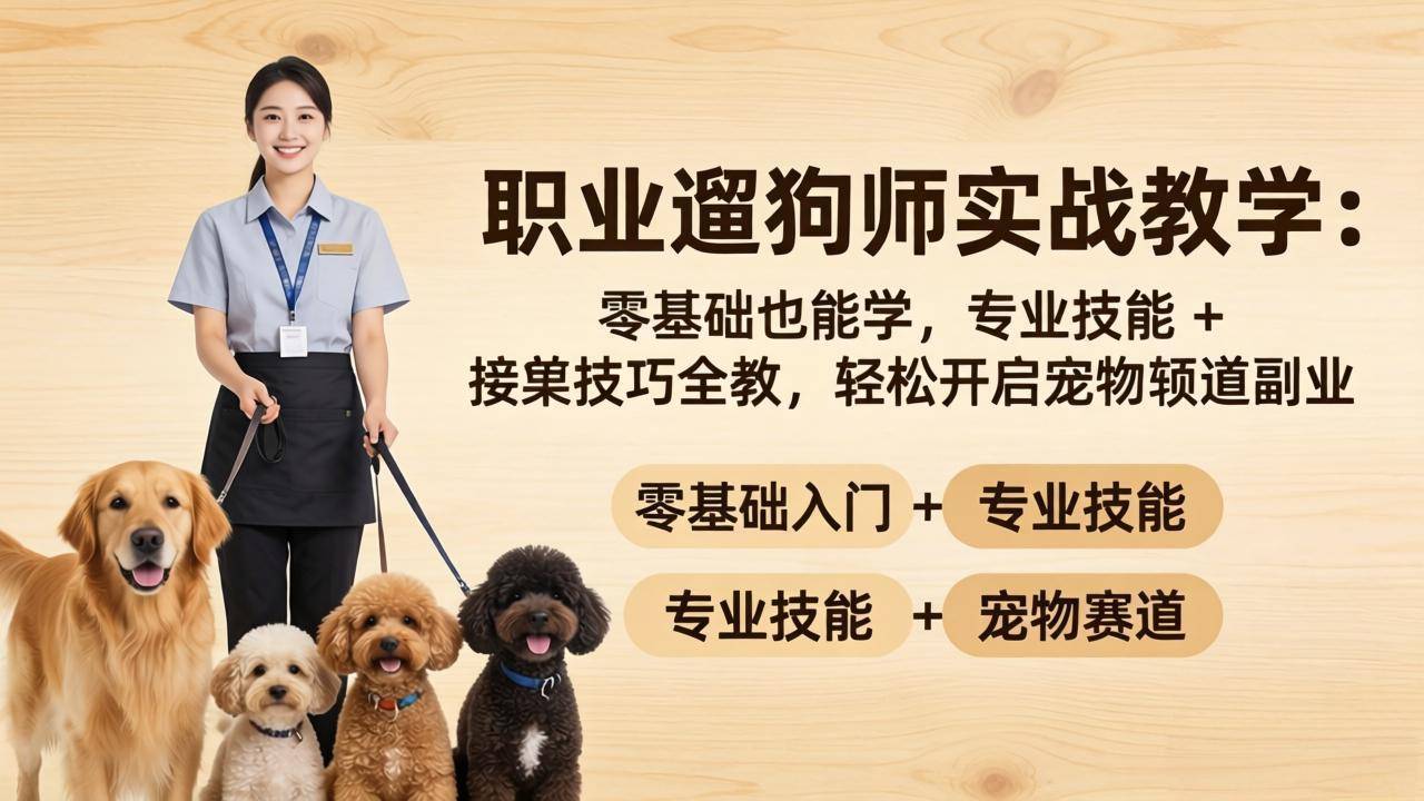 职业遛狗师实战教学：零基础也能学，专业技能 + 接单技巧全教，轻松开启宠物赛道副业-云推网创项目库