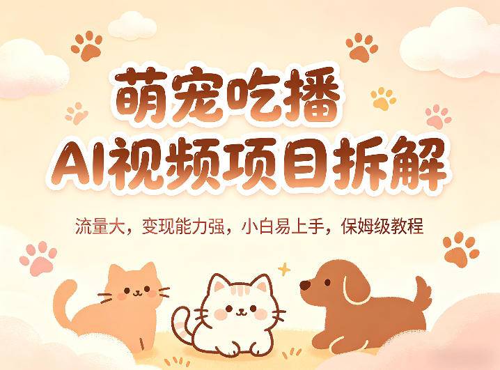 萌宠吃播AI视频项目拆解，流量大，变现能力强，小白易上手，保姆级教程-云推网创项目库