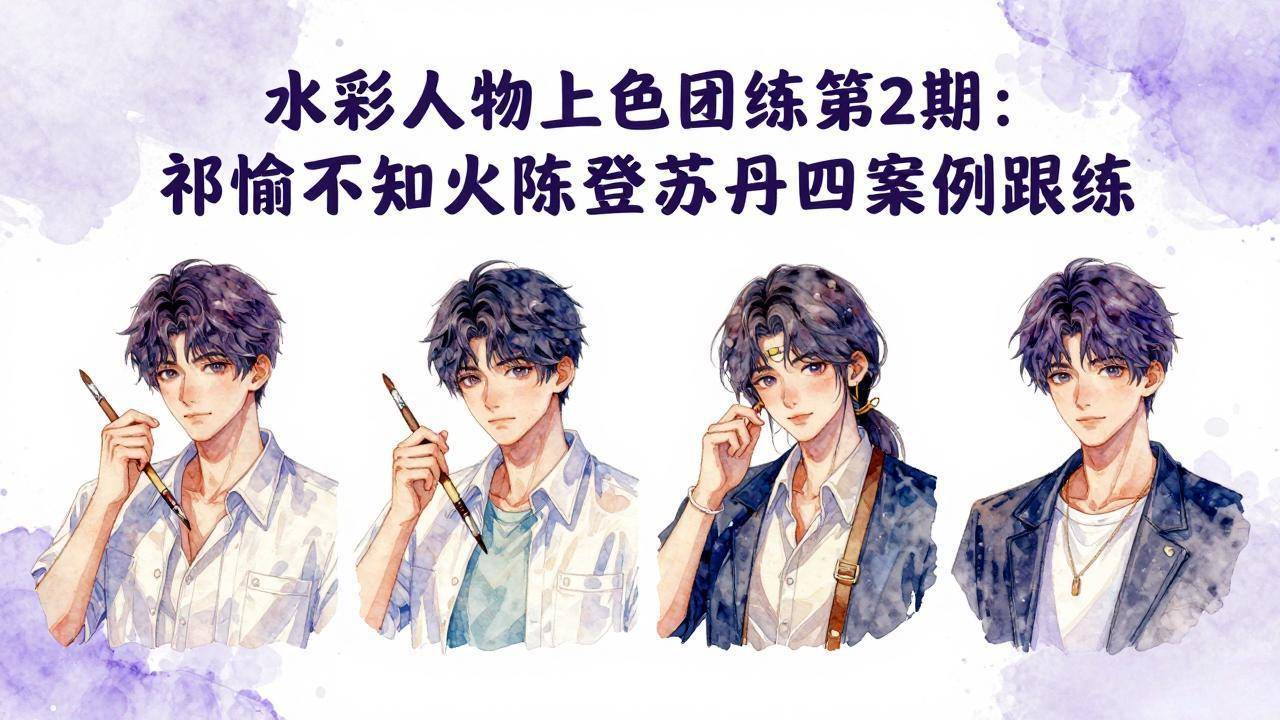 水彩人物上色团练第2期：祁煜不知火陈登苏丹四案例跟练，手把手提升绘画能力-云推网创项目库
