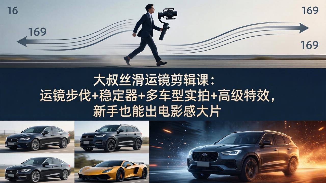 大叔丝滑运镜剪辑课：运镜步伐+稳定器+多车型实拍+高级特效，新手也能出电影感大片-云推网创项目库