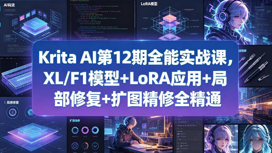 Krita AI第12期全能实战课，XL/F1模型+LoRA应用+局部修复+扩图精修全精通-云推网创项目库