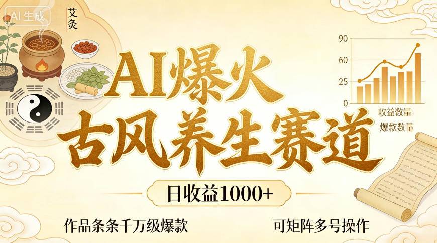 AI爆火古风养生赛道,日收益1k+单条作品点赞破万+,可矩阵多号操作【揭秘】-云推网创项目库