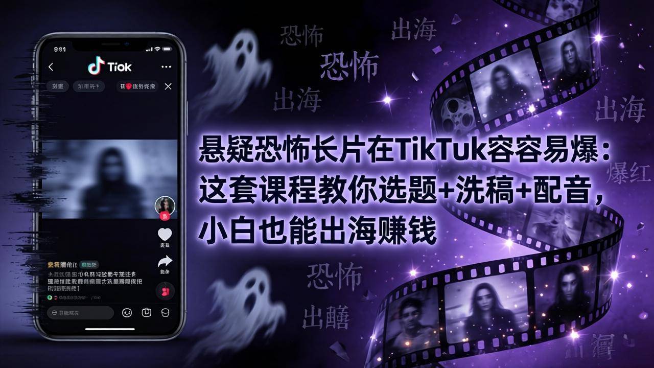 悬疑恐怖长片在TikTok最容易爆：这套课程教你选题+洗稿+配音，小白也能出海赚钱-云推网创项目库
