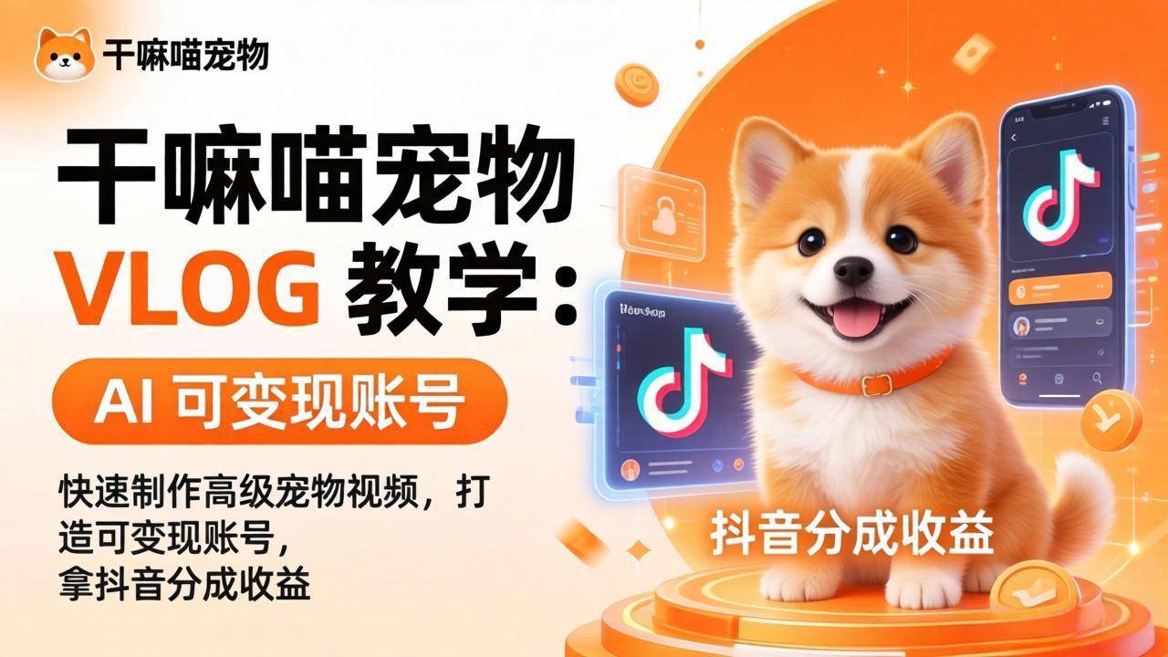 干嘛喵宠物 VLOG 教学:AI 快速制作高级宠物视频,打造可变现账号,拿抖音分成收益-云推网创项目库