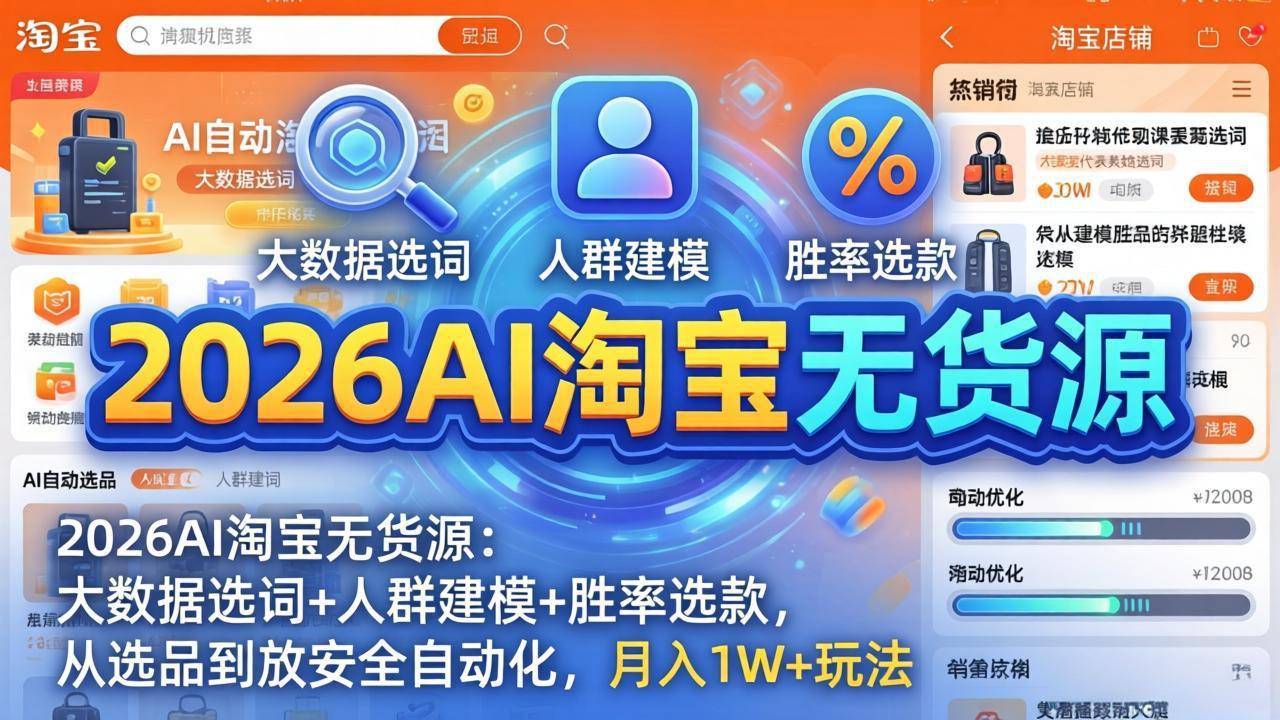 2026AI淘宝无货源-4月更新：大数据选词+人群建模+胜率选款，从选品到放大全自动化，月入1W+玩法-云推网创项目库