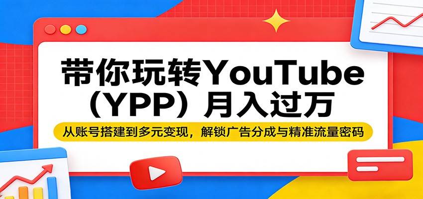 带你玩转YouTube(YPP)月入过万：从账号搭建到多元变现，解锁广告分成与精准流量密码-云推网创项目库