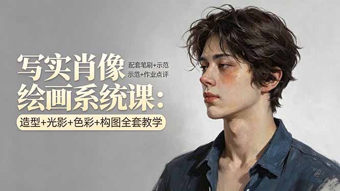 写实肖像绘画系统课：造型+光影+色彩+构图全套教学，配套笔刷+示范+作业点评-云推网创项目库