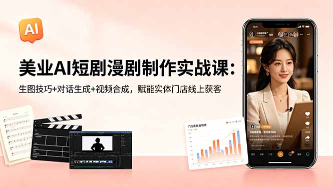美业AI短剧漫剧制作实战课：生图技巧+对话生成+视频合成，赋能实体门店线上获客-云推网创项目库