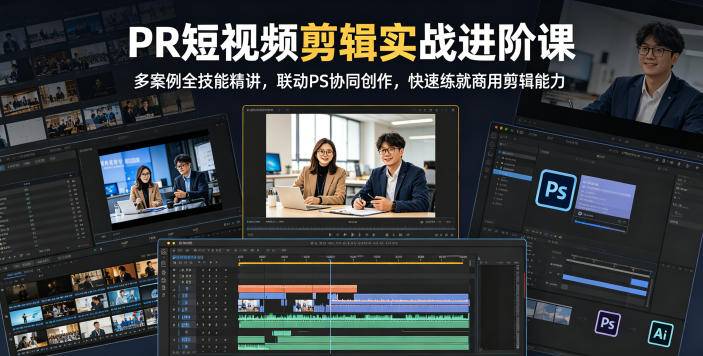 PR短视频剪辑实战进阶课，多案例全技能精讲，联动PS协同创作，快速练就商用剪辑能力-云推网创项目库
