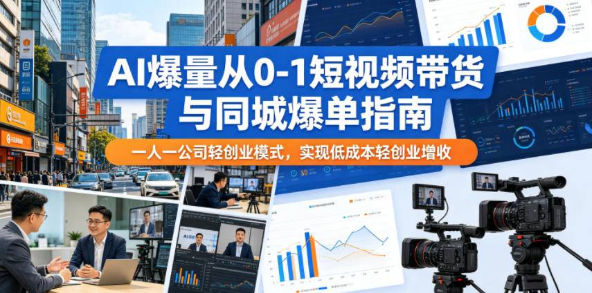 AI爆量从0-1短视频带货与同城爆单指南,一人一公司轻创业模式,实现低成本轻创业增收-云推网创项目库
