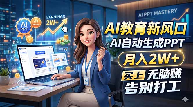 AI教育新风口，AI自动生成PPT，月入2W+，无脑赚，告别打工-云推网创项目库