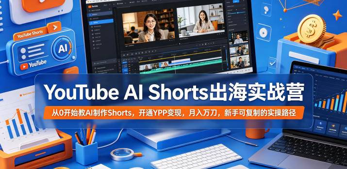 YouTube AI Shorts出海实战营，从0开始教AI制作Shorts，开通YPP变现，月入万刀，新手可复制的实操路径-云推网创项目库