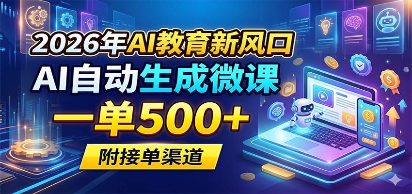 2026年AI教育新风口，AI自动生成微课，一单500+，附接单渠道-云推网创项目库