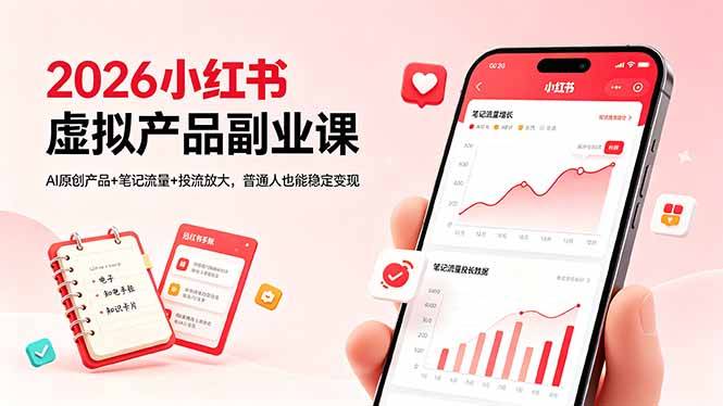 2026小红书虚拟产品副业课，AI原创产品+笔记流量+投流放大，普通人也能稳定变现-云推网创项目库