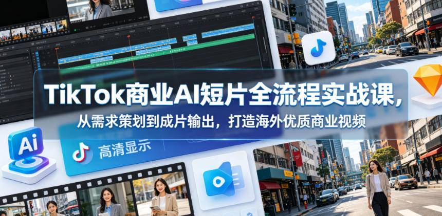 TikTok商业AI短片全流程实战课，从需求策划到成片输出，打造海外优质商业视频-云推网创项目库