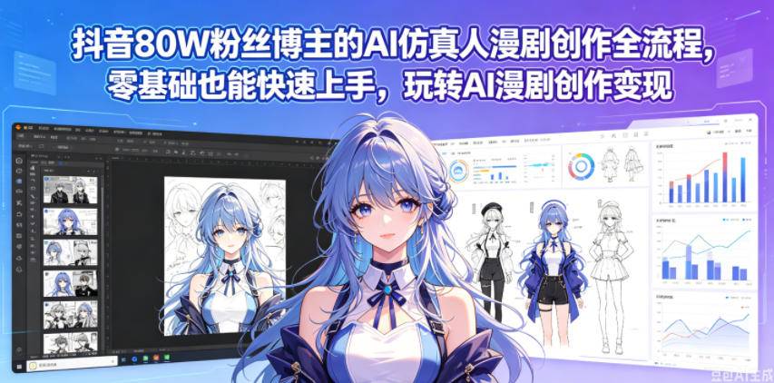 抖音80W粉丝博主的AI仿真人漫剧创作全流程,零基础也能快速上手,玩转AI漫剧创作变现-云推网创项目库