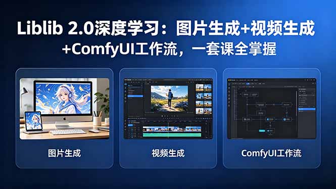 Liblib 2.0深度学习：图片生成+视频生成+ComfyUI工作流，一套课全掌握-云推网创项目库