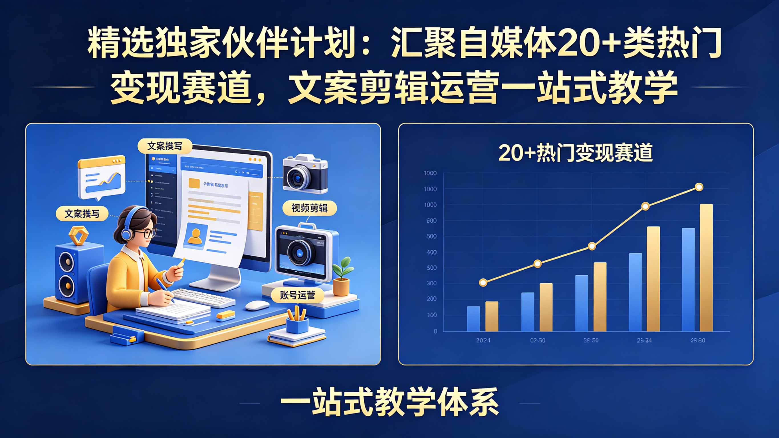 精选独家伙伴计划：汇聚自媒体20+类热门变现赛道，文案剪辑运营一站式教学-云推网创项目库