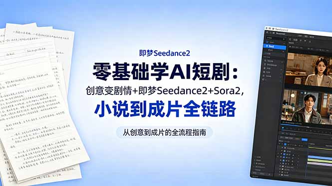 零基础学AI短剧:创意变剧情+即梦Seedance2+Sora2,小说到成片全链路-云推网创项目库