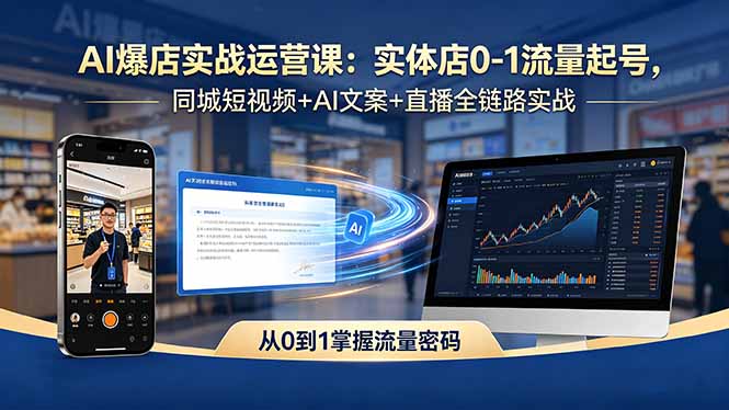 AI爆店实战运营课：实体店0-1流量起号，同城短视频+AI文案+直播全链路实战-云推网创项目库