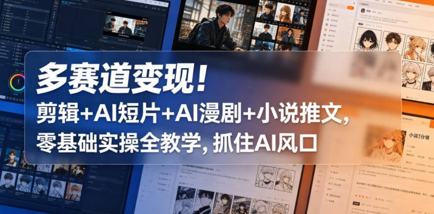 多赛道变现！剪辑+AI短片+AI漫剧+小说推文，零基础实操全教学，抓住AI风口-云推网创项目库