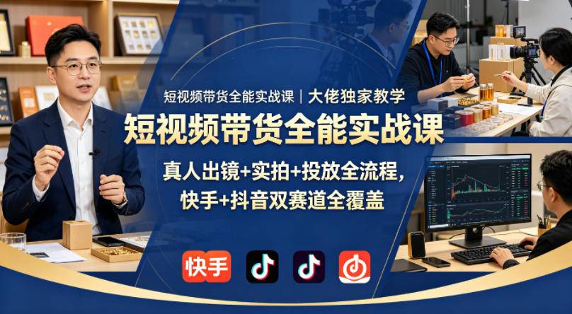 短视频带货全能实战课｜大佬独家教学，真人出镜+实拍+投放全流程，快手+抖音双赛道全覆盖-云推网创项目库