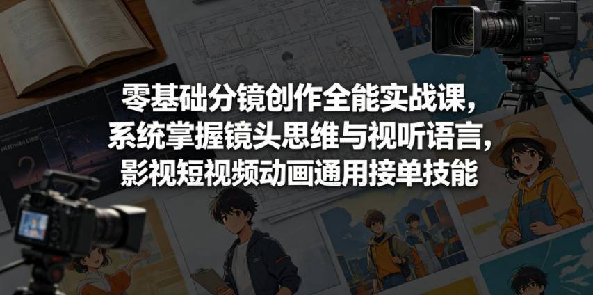 零基础分镜创作全能实战课，系统掌握镜头思维与视听语言，影视短视频动画通用接单技能-云推网创项目库