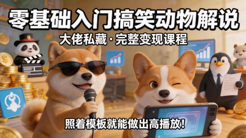 零基础入门搞笑动物解说，大佬私藏完整变现课程，照着模板就能做出高播放-云推网创项目库