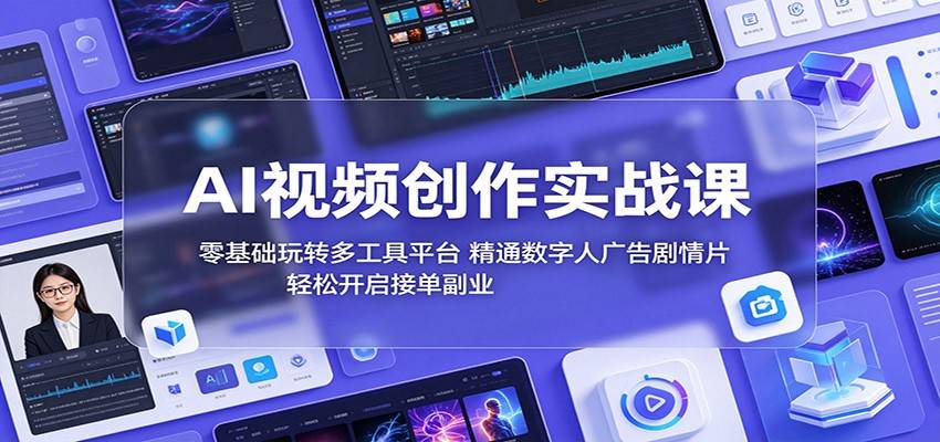 AI视频创作实战课:零基础玩转多工具平台,精通数字人广告、剧情片,轻松开启接单副业-云推网创项目库
