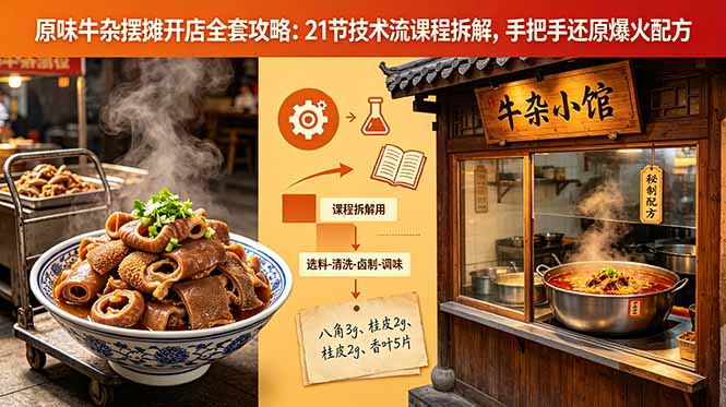 原味牛杂摆摊开店全套攻略：21节技术流课程拆解，手把手还原爆火配方-云推网创项目库