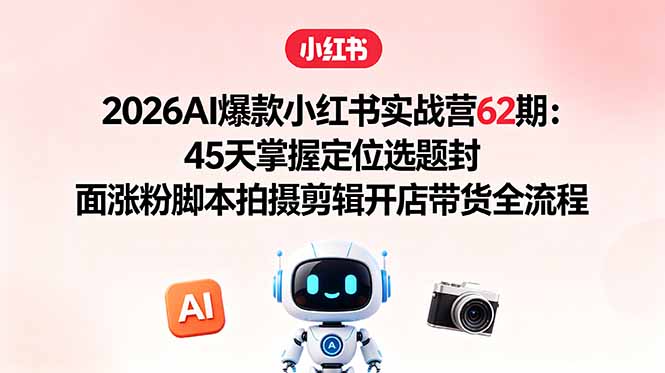 2026AI爆款小红书实战营62期：45天掌握定位选题封面涨粉脚本拍摄剪辑开店带货全流程-云推网创项目库